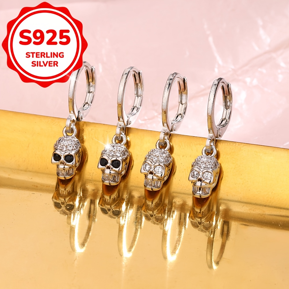 2pcs Women's S925 Skull Stud Earrings, Vintage Gift Set